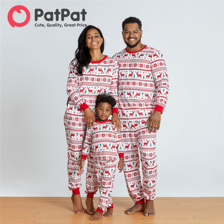 PatPat Family Look Christmas Reindeer and Snowflake Patterned Family  Matching Pajamas Sets(Flame Resistant)