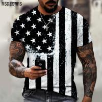 2021 Summer American Flag Print Mens Casual Fashion T-shirt Round Neck Loose Oversize Muscle Streetwear BYCK Brand Clothing