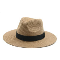 Summer Straw Hat for Women Beach Hat Men Jazz Panama Hats Fedora Wide Brim Sun Protection Cap with Belt