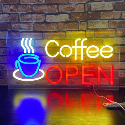 ป้ายไฟนีออนดัดcoffee-open ป้ายไฟLED ป้ายไฟร้านกาแฟ ป้ายไฟ ตกแต่งร้าน