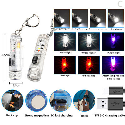 KUVN ไฟฉายขนาดเล็กใหม่ไฟฉายแรงสูงชาร์จไฟได้สว่างมาก LED แบบพกพากันน้ำใช้งานได้หลากหลายพวงกุญแจขนาดเล็ก