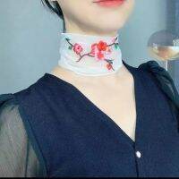 Net yarn thin silk scarves female summer with bowknot embroidery neck collar joker han edition decorate small strip fabric