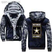 สไตล์ตามท้องถนน Exército Dos Eua Logipo Aposentado Soldado Militar Inverno Moletom Homens Grosso Quente Hoodie Casos Casuais