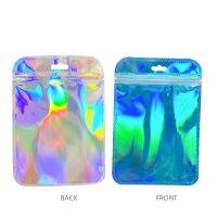 【DT】 hot  100Pcs Holographic Blue Mylar Foil Zip Lock Bag with Hang Hole Clear Plastic Tear Notch Self Seal Reusable Reclosable Food Pouch