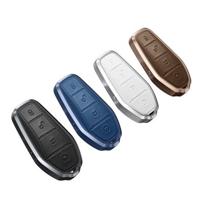 Aluminum Alloy Leather Car Key Case Cover For BYD Qin Han Tang Song Yuan Plus Max Pro DM EV Dolphin E2 Auto Accessaries Keychain
