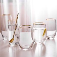 Gold-Rimmed Glass Cup Whiskey Wine Glasses Coffee Mug Water Tumbler Transparent Egg Shape Tea Drinking Drinkware Bar Tableware