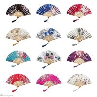 【CW】 Vintage Folding Fans Bamboo Handles Silk Dance Hand Fan Japanese Fashion Decorative Tassel Chinese Folding Fans Art Craft Gifts