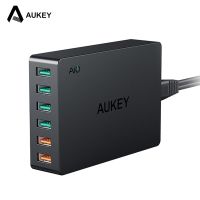 AUKEY PA-T11 6พอร์ต USB Qualcomm แบบชาร์จเร็ว3.0เครื่องชาร์จตั้งโต๊ะ60W เทคโนโลยีแท่นชาร์จแผ่นที่ชาร์จแบตเตอรี่โทรศัพท์