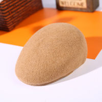 Autumn and Winter Fashion Light Board Forward Hat Womens Unisex Woolen Warm Cap Mens Retro Small Head Round Duck Tongue Beret