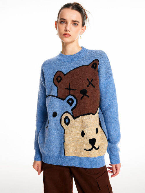Cider Bear Pattern Long Sleeve Sweater Lazada PH