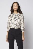 ESPADA เสื้อเบลาส์คอจีนลายเสือดาว ผู้หญิง | Leopard Print Stand Collar Blouse | 4720