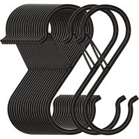 20 Pack S Hooks for Hanging, Heavy Duty Safety Buckle Design Metal Black S Shaped Hooks for Hanging , Pots