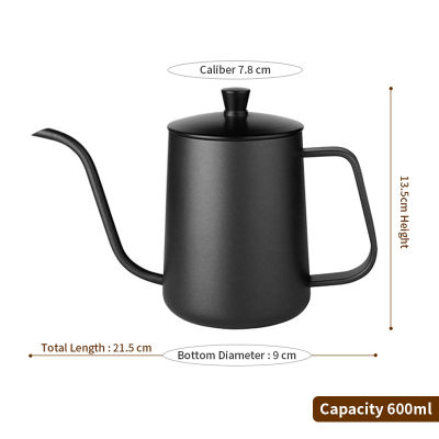 350ml600ml Coffee Tea Pot Gooseneck Drip Kettle Swan Neck Thin Mouth Non-stick Coating Food Grade Stainless Steel Dripper Pot