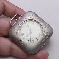 นาฬิกา Vintage มือสองญี่ปุ่น Pocket Watch นาฬิกาพก ระบบ QUARTZ ทรงสี่เหลี่ยม กรอบเงิน หน้าขาว หน้าปัด 45มม. ตัวเรือนสแตนเลสสลักลวดลายใช้งานได้ปกติ สภาพดี ของแท้ ไม่กันน้ำ