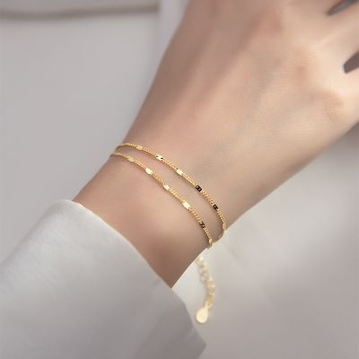 VENTFILLE s925 Sterling Silver Double Layers Simple Bracelet for Women Temperament Elegant Sweet Link Chain Bracelet Jewelry