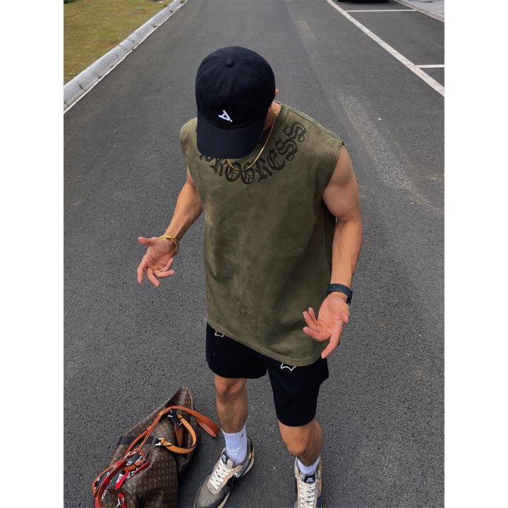 original-american-style-vest-mens-summer-trendy-brand-sports-fitness-round-neck-casual-vest-high-street-loose-youth-sleeveless-t-shirt