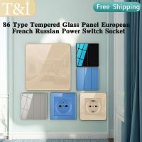 ♙ 86 Type Home Hotel Factory Wall Decoration Single Control Multi Control Tempered Glass Switch Panel Usb Socket Plug