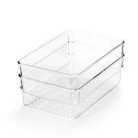 2Pcs Kitchen Refrigerator Desktop Storage Box Transparent Fruit and Vegetable Beverage Storage Box Cosmetic Finishing