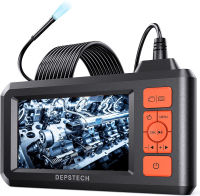 DEPSTECH Industrial Endoscope, 5.5mm 1080P HD Digital Borescope Inspection Camera 4.3 Inch LCD Screen IP67 Waterproof Snake Camera with 6 LED Lights, 16.5FT Semi-Rigid Cable,32GB Card and Tools-Orange