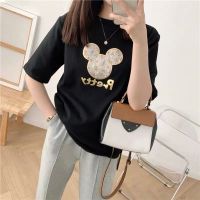 Mickeys เสื้อยืดลายการ์ตูนเสื้อผ้าปักลายสำหรับผู้หญิง2023แขนสั้นหลวมเสื้อยาวถึงก้นเสื้อนักเรียนลำลองฤดูร้อน0000ผู้หญิง