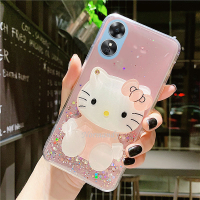 2023ใหม่เคสมือถือสำหรับ OPPOA38 OPPO A38 4G แฟชั่นเลื่อมประกายพร้อมการ์ตูนน่ารักเฮลโลคิตตี้แต่งหน้ากระจกเคสทีพียูนุ่มโปร่งใสกันกระแทก