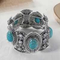 [COD] European and cross-border fashion turquoise bracelet bohemian ethnic style alloy retro silver natural stone wholesale