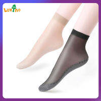 Lovyno ถุงเท้าผ้าไหมสำหรับผู้หญิง Cotton Short Tube Socks ถุงน่องกันลื่นที่ข้อเท้า