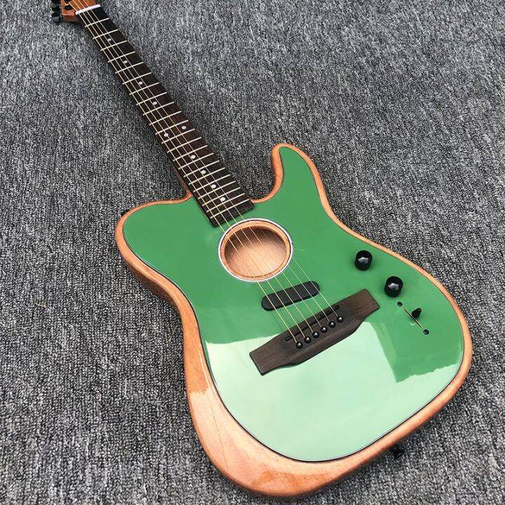 HighQuality Acoustic Guitar TL Electric Guitar, Peach Blossom Core, Green Paint, Rose