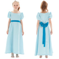 Girls Movie Peter Pan Wendy Cosplay Costume Blue Dress Belt Outfits Kids Children Halloween Carnival Suit