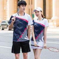 Yonex แบดมินตันเสื้อผ้าผู้ชายและผู้หญิงเกาหลีแบดมินตันเสื้อผ้าบล็อกสีพิมพ์กีฬาแห้งเร็วชุดกีฬาแขนสั้น