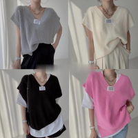 ?siss y_koko? 5981# พร้อมส่ง เสื้อไหมพรมคอวี ทรงหลวมสีสด ใส่ได้ทุกโอกาส ใส่สบายมาก