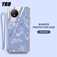 YBDเคสสำหรับโทรศัพท์ดีไซน์ใหม่ Vivo Y02A Y02 4G เคสคุณภาพสูงฝาหลังลายดอกไม้สไตล์หรูหราดอกไม้พร้อมฟรีสายคล้อง