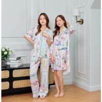 ชุดนอน Muslin pajamas ชุดนอน ซาติน Silk Satin ลาย Pancake And Flowers  (รุ่น L6,T6,K346)