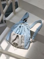 Uniqlo 2023 New small blue gray draw string bag female 2023 New college students go out backpack backpack big capacity aslant bag what you