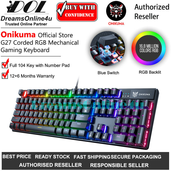 ONIKUMA G27 Wired 104-Keys Backlit Mechanical Gaming Keyboard