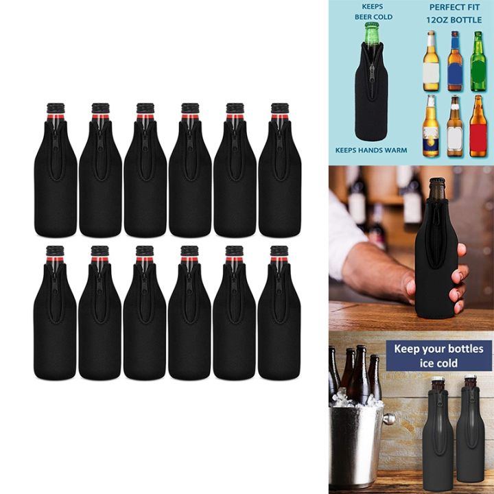 beer-bottle-cooler-sleeves-keep-drink-cold-zip-up-extra-thick-neoprene-insulated-sleeve-cover-black