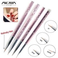 ANGNYA Nail Art Acrylic Liner Painting Brush Kolinsky Hair Pink Metal Handle French Lines Stripes Grid Drawing Pen 3D DIY Tips Artist Brushes Tools