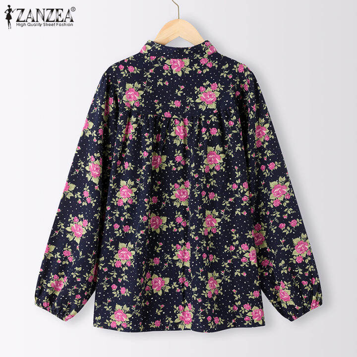 เคลียร์สต๊อกขาย-จัดส่งฟรี-ราคาต่ำสุด-fancystyle-zanzea-แขนยาวผู้หญิงเสื้อมีจีบผู้หญิงผ้าจีบพิมพ์ลายดอกเสื้อสตรี-3