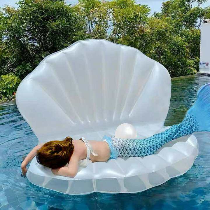 Inflatable Seashell Pool Float, 45.2 Inch Giant Clam AirFilled Toys with Pearl Ball for Kids