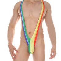 Sexy Men Rainbow Underwear Bodysuit Summer Beach Swimming Swimwear Suspender Open Butt Jumpsuit Lingerie