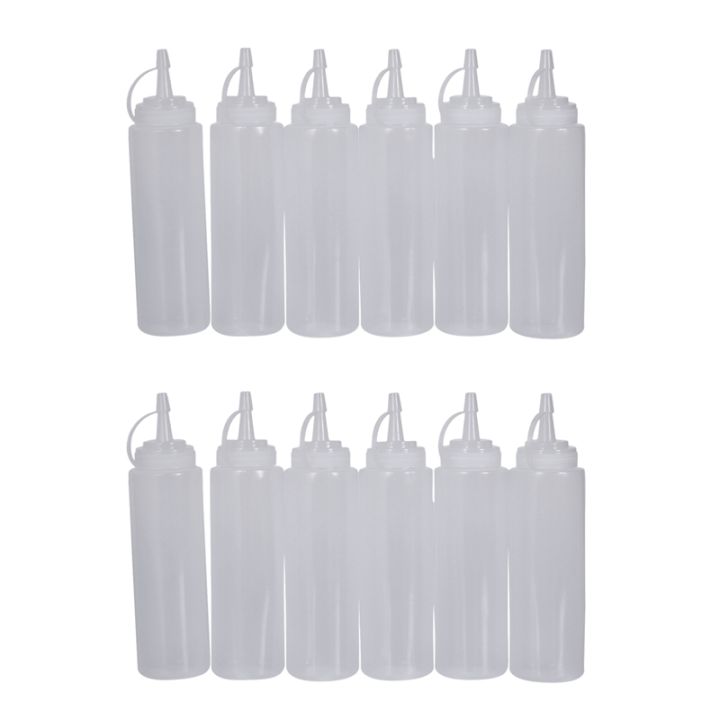 12x-clear-white-plastic-squeeze-sauce-ketchup-cruet-oil-bottles-8oz