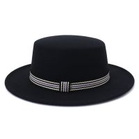 Fedora Hat Flat Top Fedoras Hats For Women Solid Color Woolen Jazz Cap Elegant British Wide Brim Unisex Sun Hat