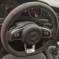 DIY Hand-Stitched Black Suede พวงมาลัยรถสำหรับ Volkswagen VW Golf 7 GTI Golf R MK7 VW Polo GTI Scirocco 2015 2016