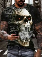 xixibeauty Horror Skull 3D Digital Pattern Print Mens Graphic T-shirts, Causal Comfy Tees, Short Sleeve Pullover Tops, Mens Summer Outdoor Clothing