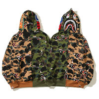 แบรนด์เฉา BAPE เย็บปักถักร้อยเสื้อกันหนาวชายฤดูใบไม้ร่วงและฤดูหนาวคาร์ดิแกนซิปพรางฉลามเสื้อหลวมพร้อมขนาดคู่รัก