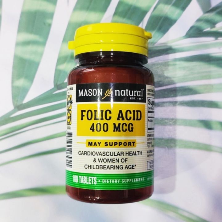 กรดโฟลิก Folic Acid 400 Mcg 100 Tablets Mason Natural® โฟเลต Folate Th