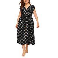 ZZOOI MISSOMO 5XL Women Dress Casual Plus Size long maxi dress Polka Dot Printed Button Belt summer Dress women clothes 2019 621