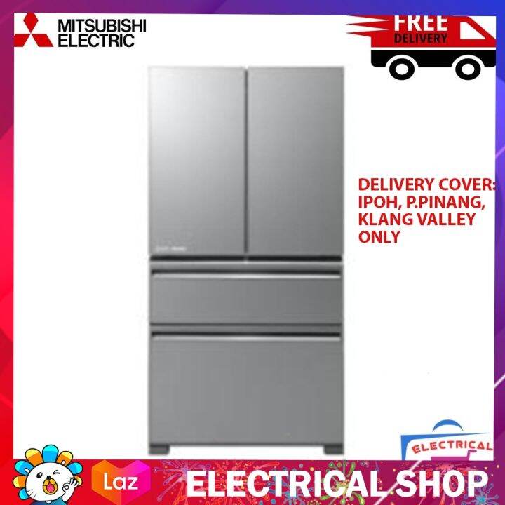 mitsubishi 630l lx grande glass french door fridge silver