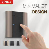 YINKA Plastic Panel Home Self-resetting Wall Light Switch Two-color Splicing 1 2 3 4 Gang 1 2 Way LED Indicator 220v 86mm*86mm