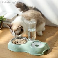 Dog Bowl Cat Feeder Bowl With Dog Water Bottle Automatic Drinking Pet Bowl Cat Food Bowl Pet Stainless Steel Double Bowl